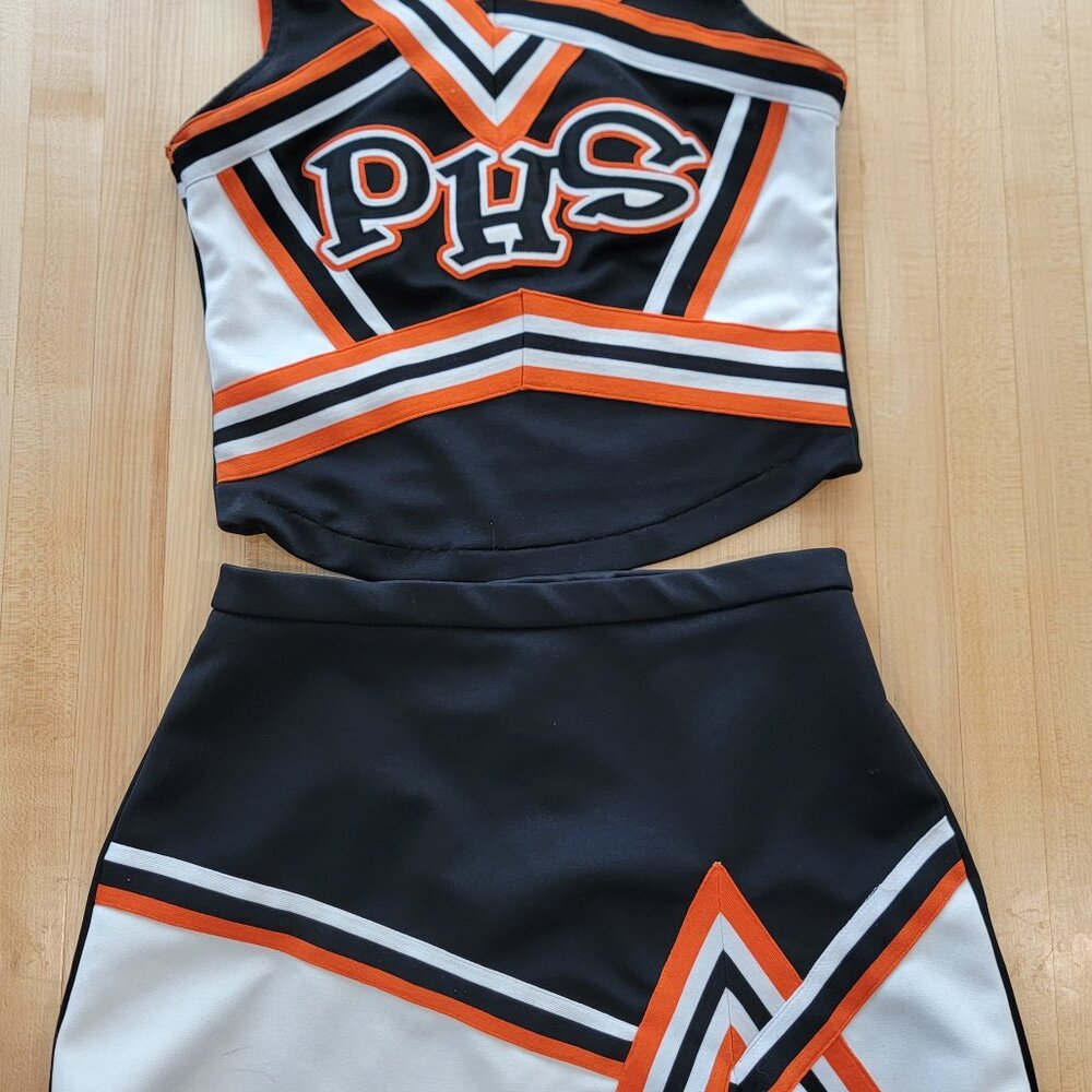 Orange and black cheer costume cheerleading uniform